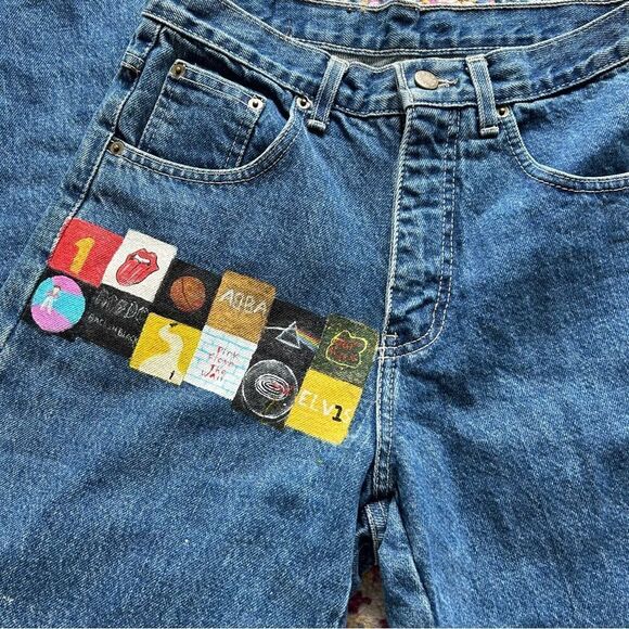 Rare 90s vintage painted Mom jeans Dark wash preppy indie jeans - Picture 3 of 10